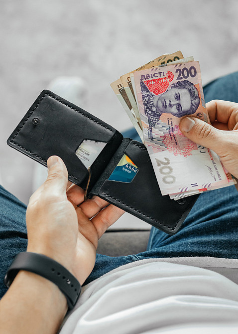 Чоловічий гаманець із натуральної шкіри, чорний місткий гаманець, чоловічий на кнопці гаманець із Crazy HorseMasterSem Київ - фото 6