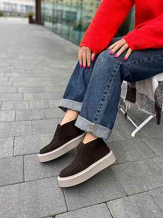 Лоферы женские GREMMY шоколадные натуральная замша высота подошвы 3/4 см высота пятки 8 см разм Коломия