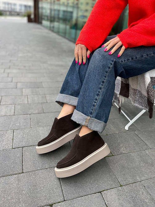 Лоферы женские GREMMY шоколадные натуральная замша высота подошвы 3/4 см высота пятки 8 см разм Коломия - фото 5