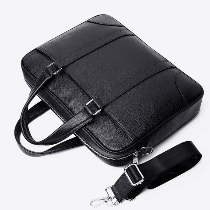 Мужская кожаная классическая сумка для ноутбука и документов 40x30x8, вместительный портфель для бумаг KL-63834, черный Каменское - изображение 8