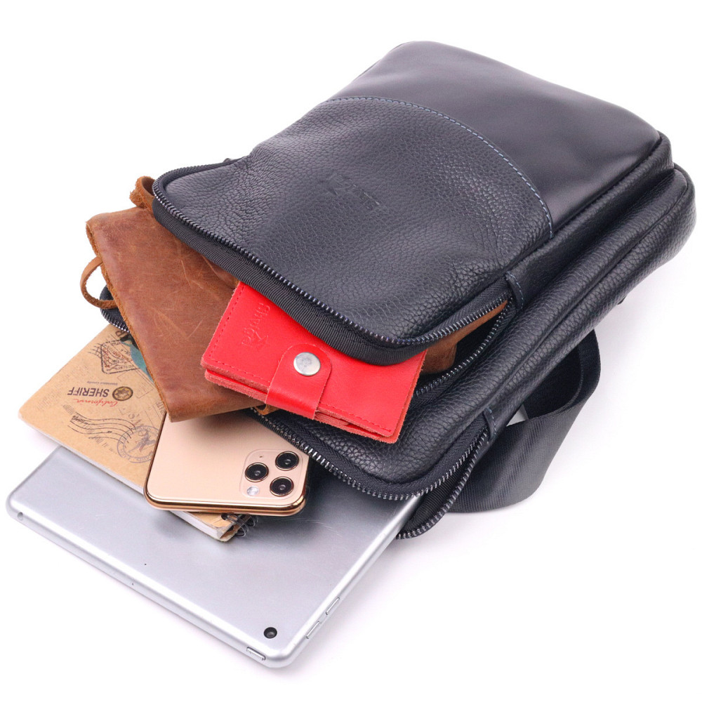 Мужская сумка из комбинированой натуральной кожи SHVIGEL 18720 Черная Киев - изображение 4