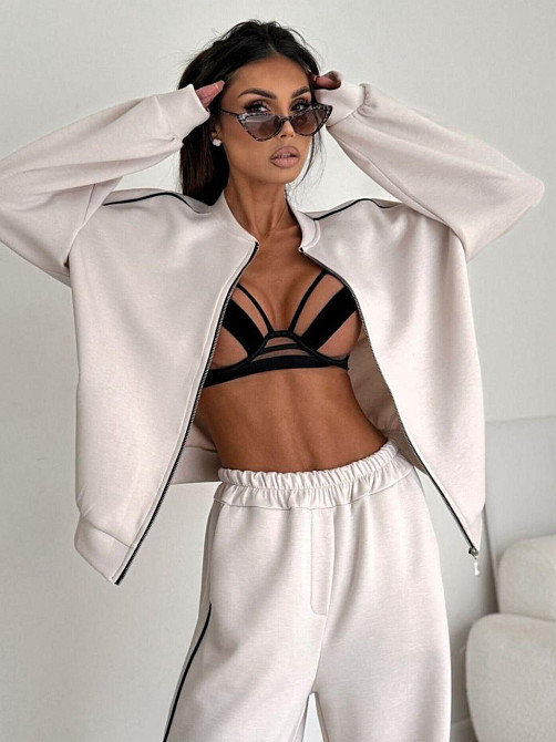 Женский стильный повседневный костюм двойка двухнить петля Бежевый, 46/48 Одесса - изображение 4