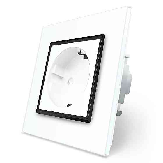 LIVOLO Електрична розетка з заземленням LIVOLO, біла з чорною вставкою, шторки, скло, 250В 16А Коломия