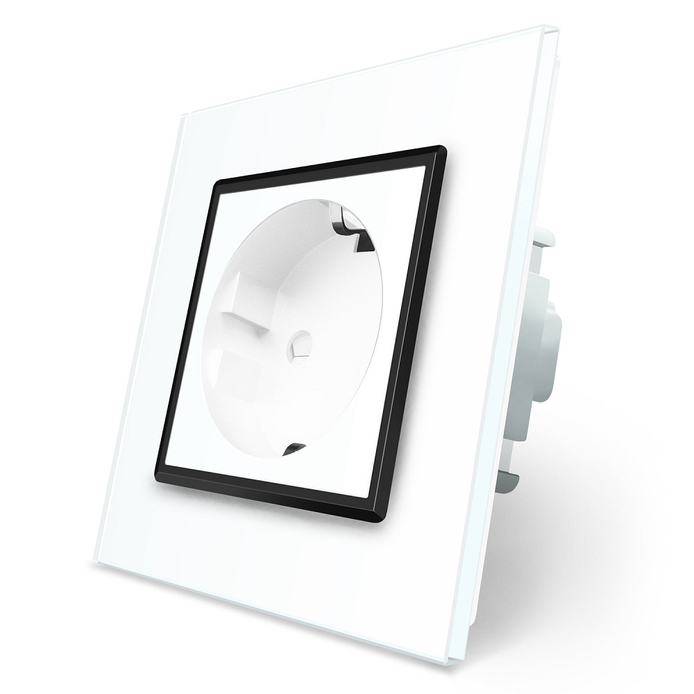 LIVOLO Електрична розетка з заземленням LIVOLO, біла з чорною вставкою, шторки, скло, 250В 16А Коломия - фото 4