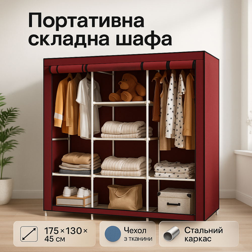 Портативна тканинна шафа-органайзер, Розкладна шафа з тканинним покриттям, Тканинна шафа для гуртожитку VC-44 Львів - фото 8