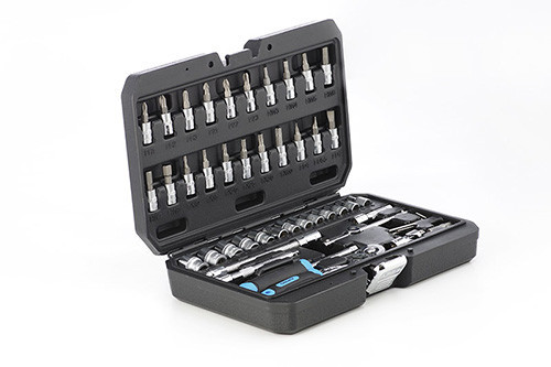 Набір торцевих насадок з тріскачкою CrV 1/4 (90 зубців), 46 шт., APRO Харків - фото 1