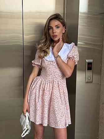 Женское романтичное мини платье цветочное с воротничком софт Розовый, 48/52 Одесса