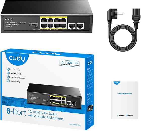 Комутатор Cudy FS1010PG, 8 портовий 10/100M PoE+ Switch with 2 Gigabit Uplink Ports 120W Вінниця