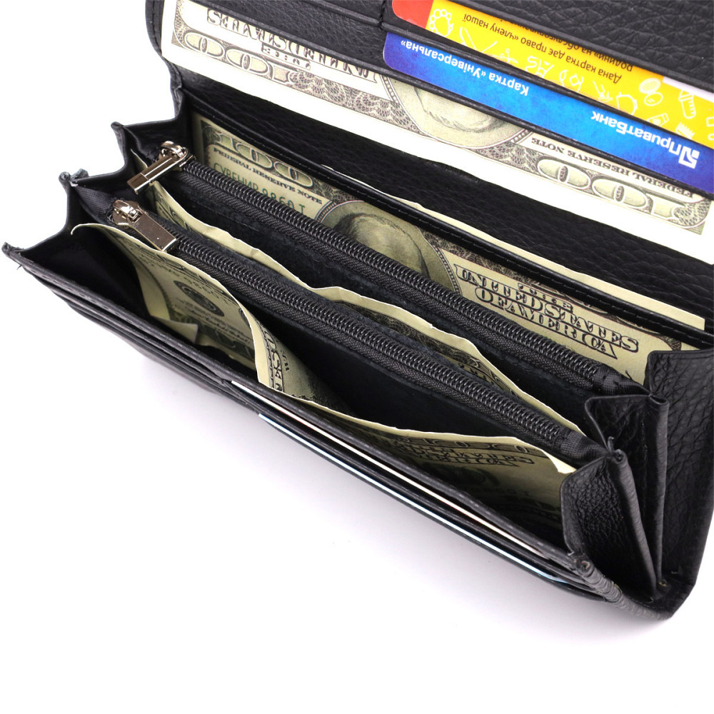 Жіночий вертикальний гаманець із натуральної шкіри ST Leather 23084 Чорний Київ - фото 7