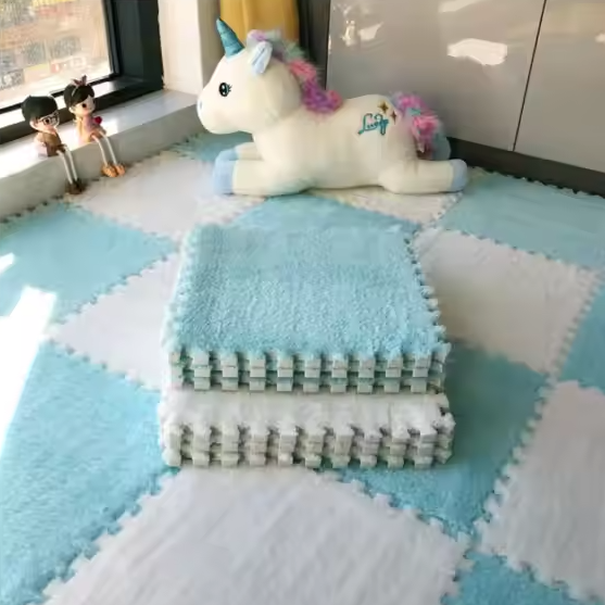 Коврик-пазл плюшевый, термоковрик, мат детский теплый 90*120см, 12 пазлов, цвет голубой Каменец-Подольский - изображение 1