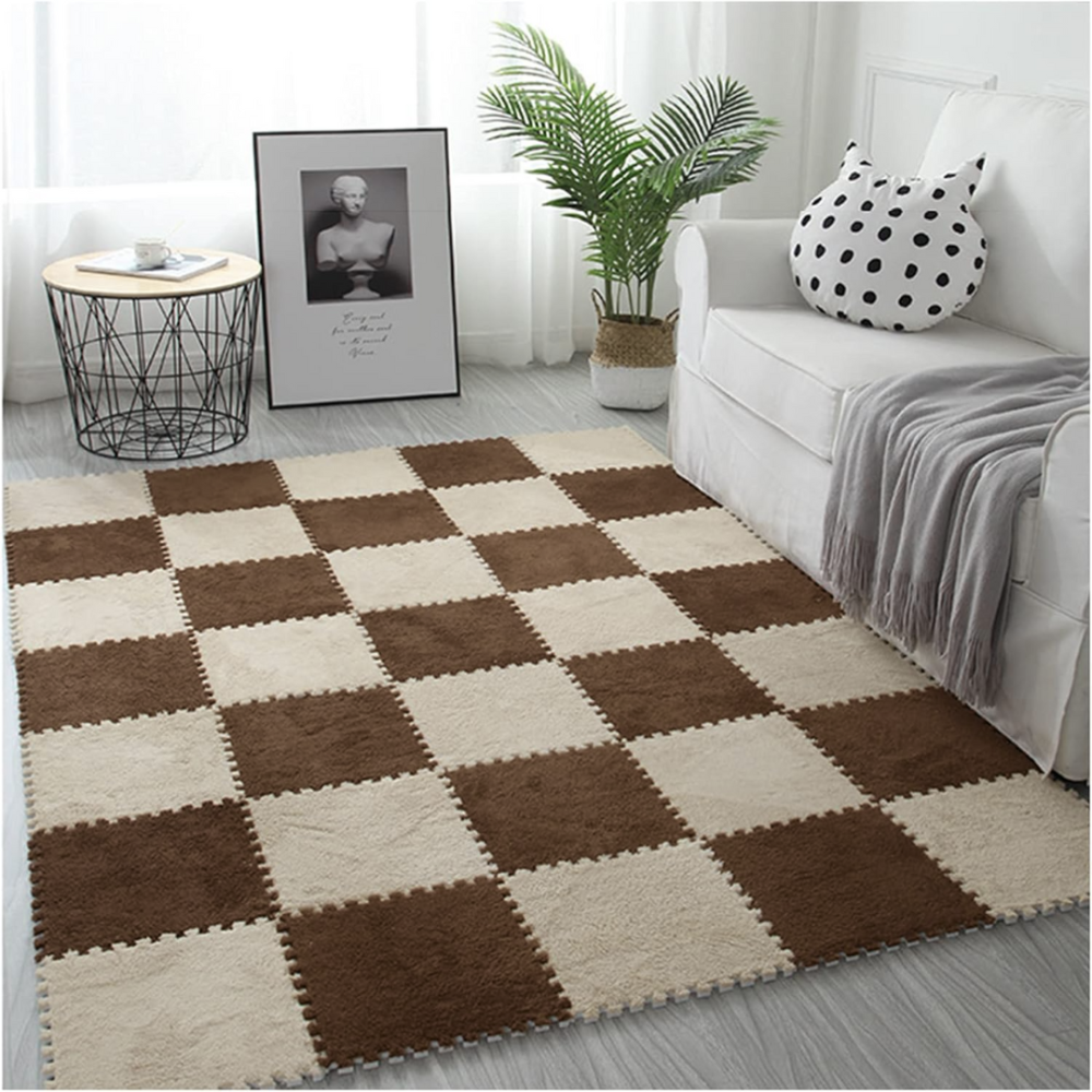 Килимок-пазл з плюшевим покриттям, термокилимок, м'який мат дитячий, 120x150см, 20 пазлів, колір коричневий Кам'янець-Подільський - фото 5