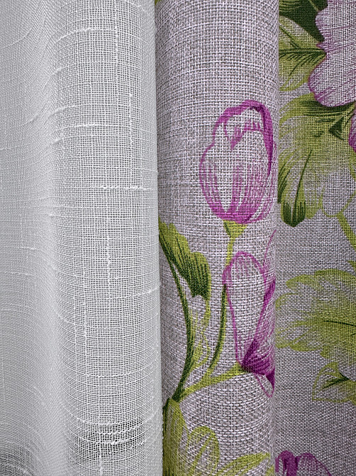Комплект штор VR-Textil Лен Прованс 200х270 2шт и Тюль 500х270 2079ш-115т Серый с фиолетовым и белым 71-214/6 Киев - изображение 6