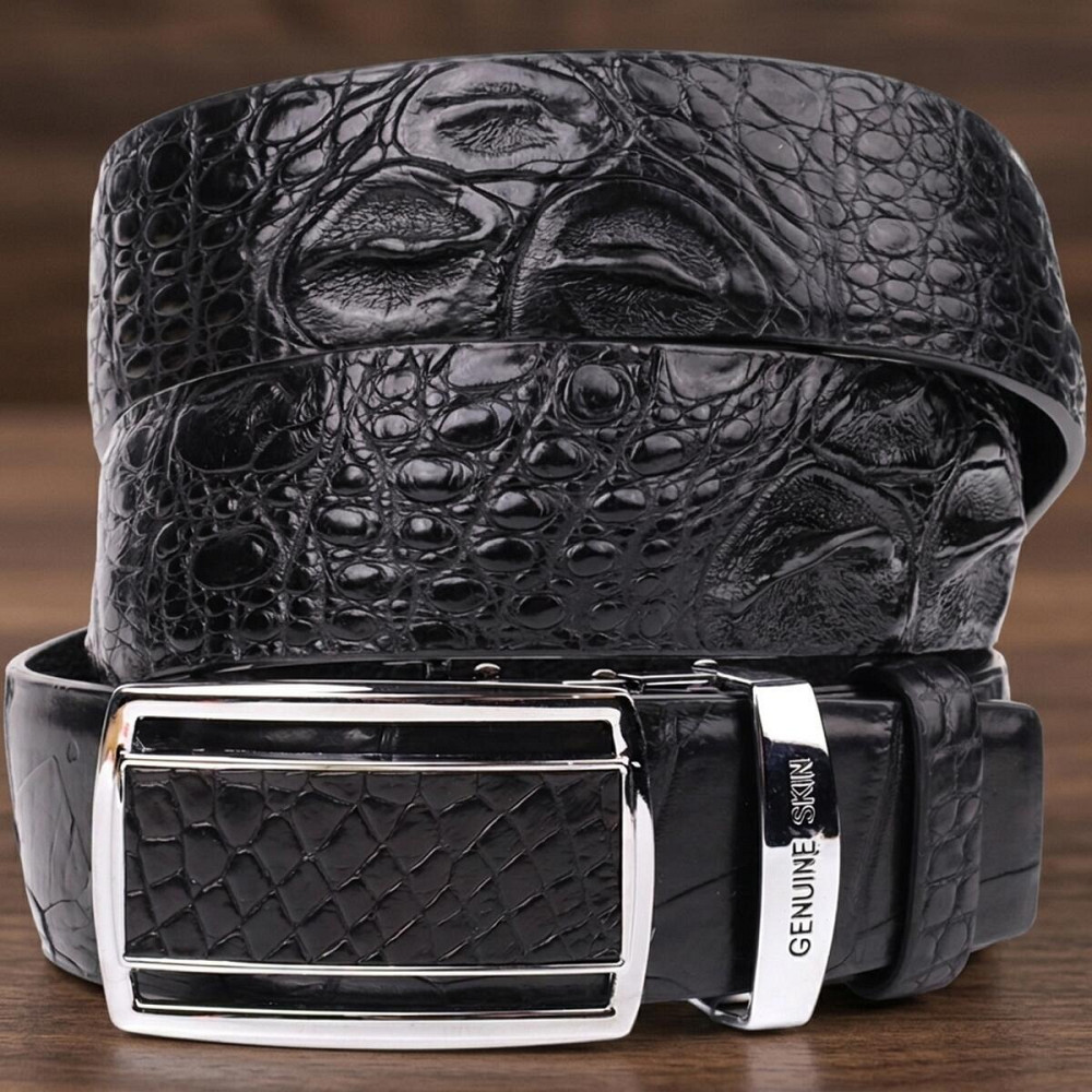 Ремень-автомат CROCODILE LEATHER 18239 из натуральной кожи крокодила Черный Киев - изображение 11