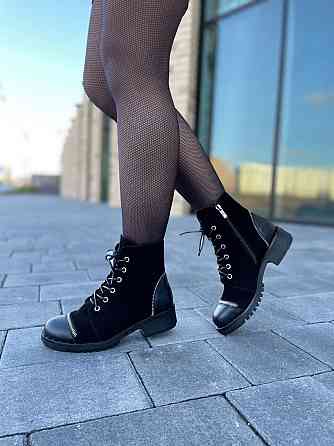 Черевики жіночі D and V чорні шкіра+замша натуральна висота 12см (2199) Коломыя