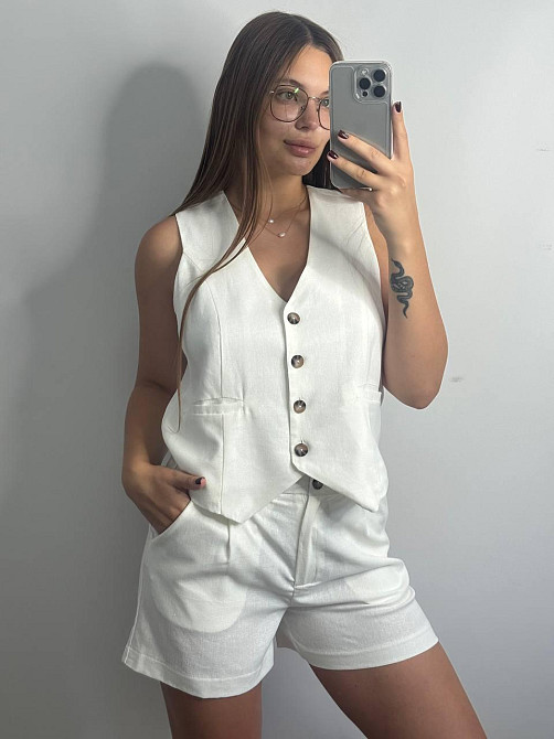 Льняной костюм-тройка в классическом стиле Молочный M-L Харьков - изображение 8