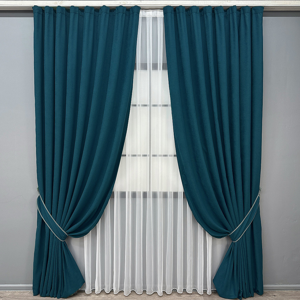Комплект готових штор VR-Textil Мікровелюр Petek № 1494ш Смарагдовий 200х290 см 2 шт (32-341) Київ - фото 2