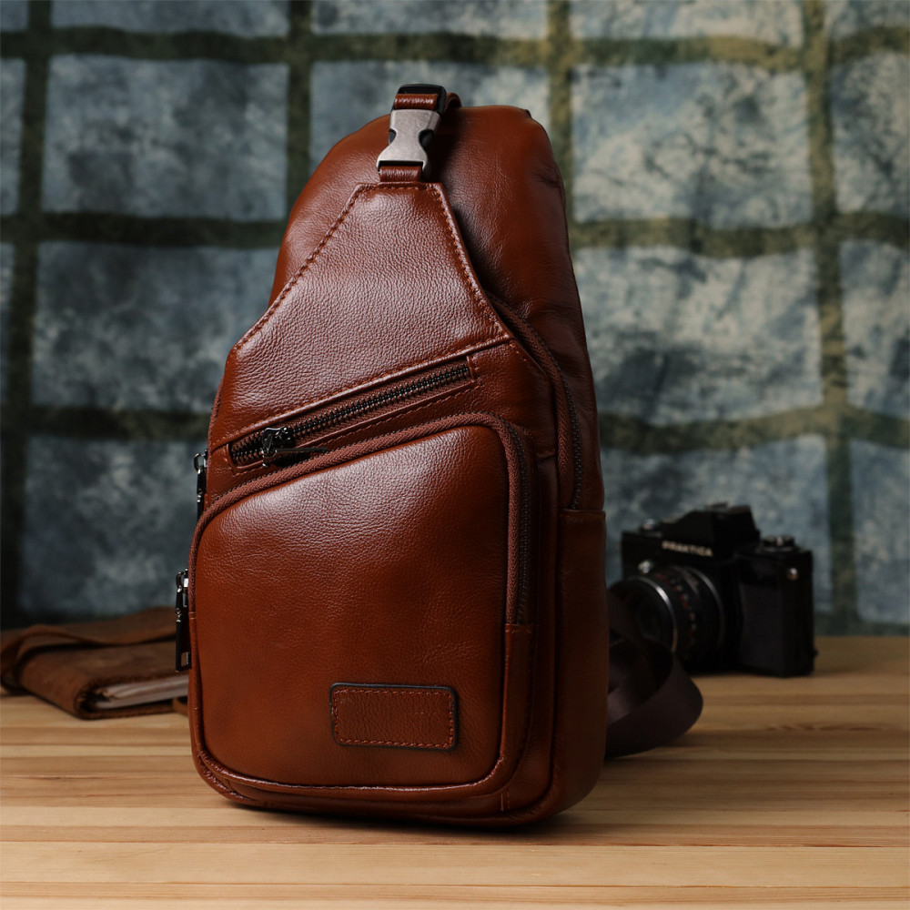 Чоловіча сумка через плече з натуральної шкіри Рудий (Vintage) Київ - фото 3