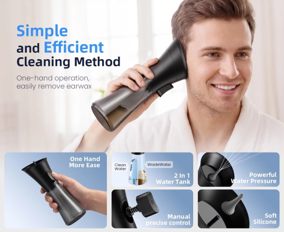Іригатор механічний для промивання вух Ear Wax Removal Kit W12 Чорний Київ