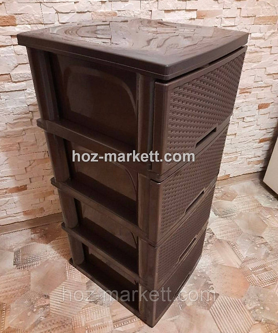 Тумбочка пластикова плетінка на 4 ящики ротанг коричневий Харків - фото 4