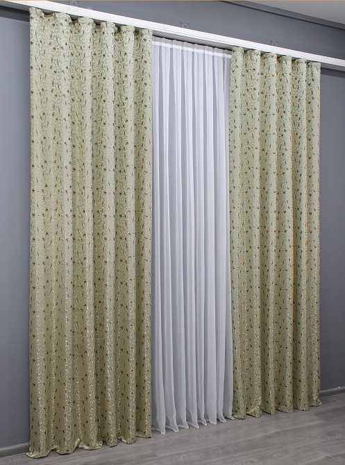 Комплект готових штор VR-Textil Жакард № 1585ш Бежевий 140х270 см 2 шт (33-0456) Киев - изображение 4