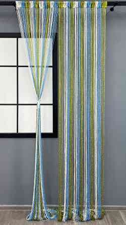 Штори-нитки з люрексом Білий з блакитним і оливковим 300х300см 1 шт (61-124) Київ