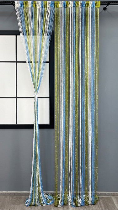 Штори-нитки з люрексом Білий з блакитним і оливковим 300х300см 1 шт (61-124) Київ - фото 3