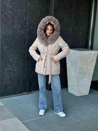 Зимовий пуховик жіночий з хутром песця Бежевий M Харків
