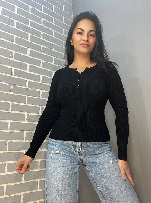 Гольф жіночий ACCORDDREAM 8248 лонгслів гудзики рубчик, чорний, one size Одеса - фото 5