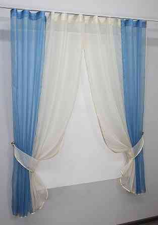 Кухонные шторы VR-Textil № 017к комбинированные с подвязками голубой с молочным 265х170 см (50-665) Киев
