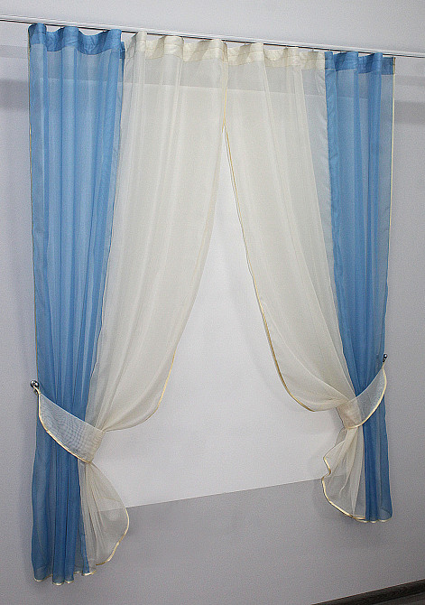 Кухонные шторы VR-Textil № 017к комбинированные с подвязками голубой с молочным 265х170 см (50-665) Киев - изображение 2