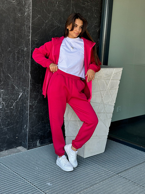 Теплий спортивний костюм жіночий на блискавці Малиновий 50/52 Харків - фото 4