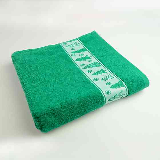 Комплект махровых полотенец Новогодние Merry Christmas Елки 3шт GM Textile 50х90см, 50х90см, 70х140см 500г/м2 (Зеленый) Сумы