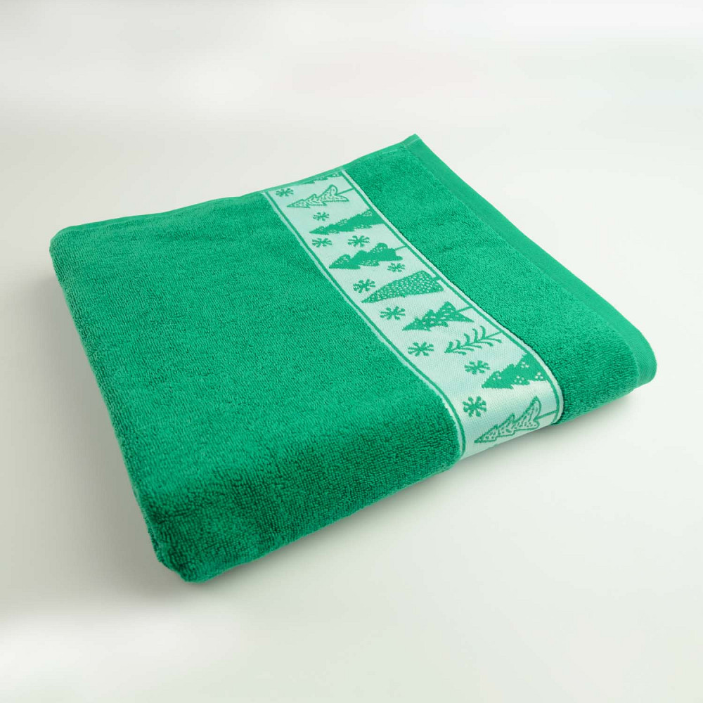 Комплект махровых полотенец Новогодние Merry Christmas Елки 3шт GM Textile 50х90см, 50х90см, 70х140см 500г/м2 (Зеленый) Сумы - изображение 5