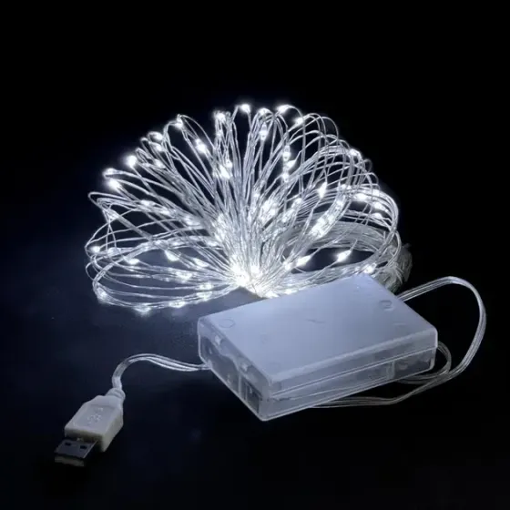 Гирлянда роса нить светодиодная 3 м на батарейках для дома холодный белый Коломия