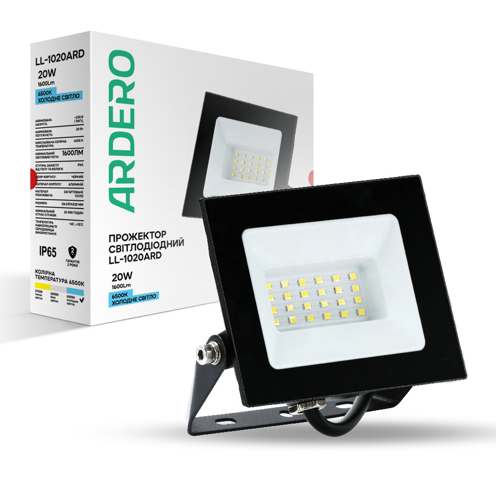 Світлодіодний прожектор Ardero LL-1020ARD 20Вт 6500K чорний Харків - фото 1