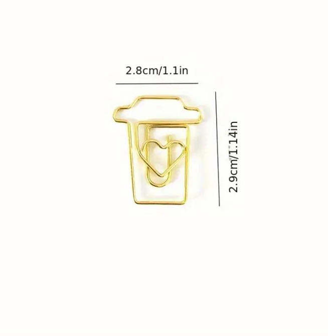 10 шт. Золотистые скрепки в форме чашки кофе Металлические фигурные скрепки для документов, закладок Киев - изображение 2