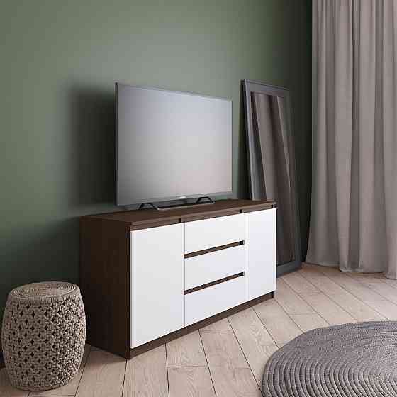 Комод під телевізор VAYS R-15 Венге Темний-Білий фасад, 3 шухляди та 2 відділення з полицями, без ручок, ЛДСП, 140×40×75 см - для спальні, вітальні Львів
