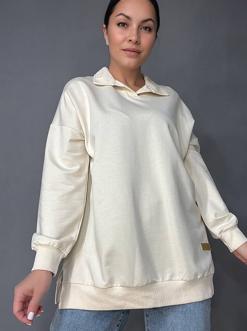 Свитшот женский My city 8054 удлиненный с воротничком разрезы по бокам оверсайз 48 , молочний, 48 Киев - изображение 17