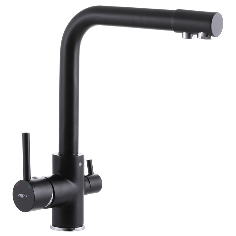 Змішувач для кухні (на мийку) Zerix LR4055B-3 з виходом для питної води чорний/латунь (ZX2645) Чернівці - фото 1