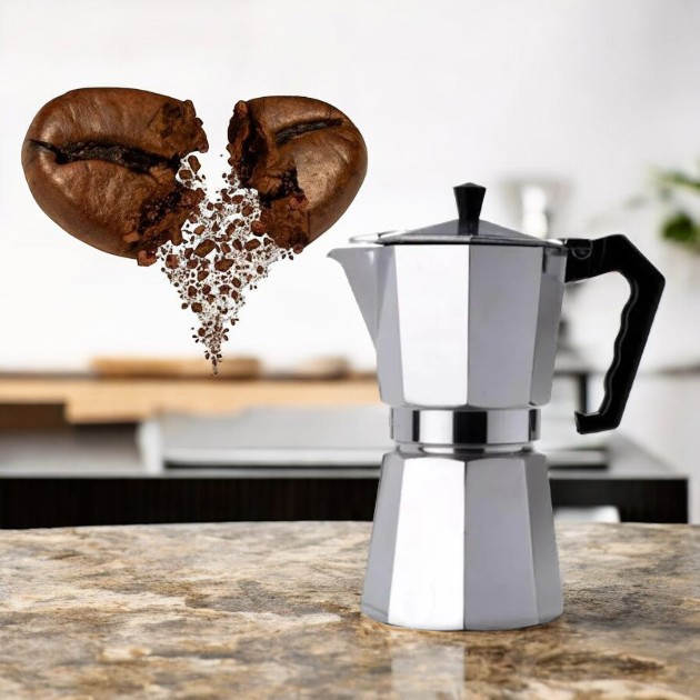 Гейзерная кофеварка UNIQUE UN-1911 алюминиевая для плиты, объем 135 мл, 1–3 чашки ароматного кофе Одесса - изображение 1