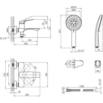 Душевой гарнитур Kroner Graz-GRP060 + змішувач Graz-GRP010 (CVS30153) Винница
