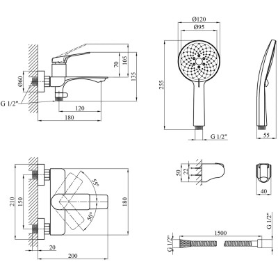 Душовий гарнітур Kroner Graz-GRP060 + змішувач Graz-GRP010 (CVS30153) Вінниця - фото 6