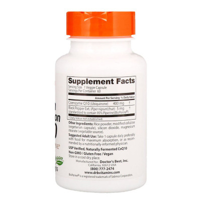 Антиоксидант Doctor's Best Коензим Q10 Високої абсорбацию 400 мг, BioPerine, 60 желатин (DRB-00157) Вінниця - фото 2