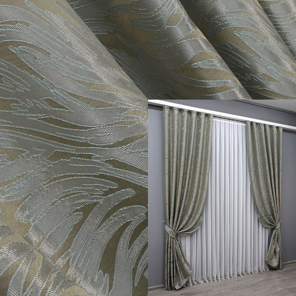 Комплект готовых штор VR-Textil Жаккард Magic № 1608ш Песочный с серым 145х270 см 2 шт (33-0472) Киев - изображение 1