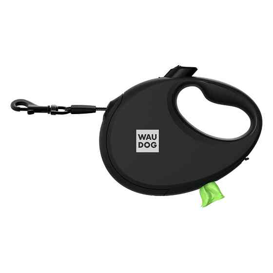 Поводок-рулетка для собак WAUDOG R-leash с контейнером для пакетов, светоотражающая лента, М, до 20 кг, 5 м, черный Киев