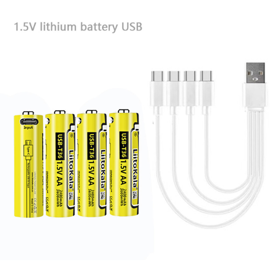 Набір акумуляторів з 4 шт LiitoKala USB-T36 + USB Type-C кабель зарядки Київ - фото 2