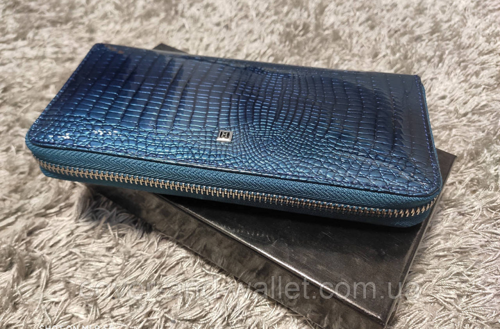 Бірюзовий лаковий жіночий гаманець на блискавці з натуральної шкіри Hassion Київ - фото 1