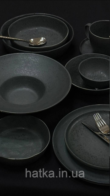 Тарілка глибока салатник чорна  кераміка 16*4,5 см "Шайні-дот" 101-0415 для дому та ресторанів Київ - фото 4