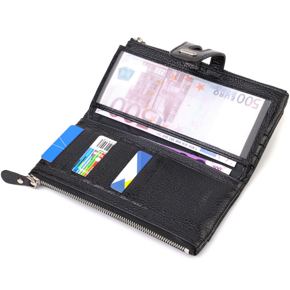 Класичний жіночий гаманець із зручним функціоналом із натуральної шкіри CANPELLINI 21717 Чорний Київ - фото 6