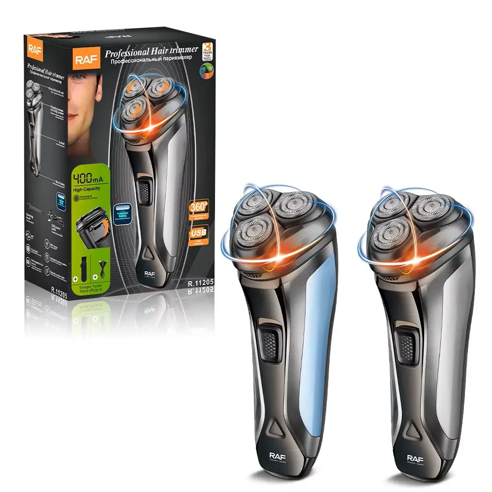 Електробритва RAF R11205 акумуляторна з трьома плаваючими головками, сухе гоління, тример, USB, чорна Одеса - фото 2